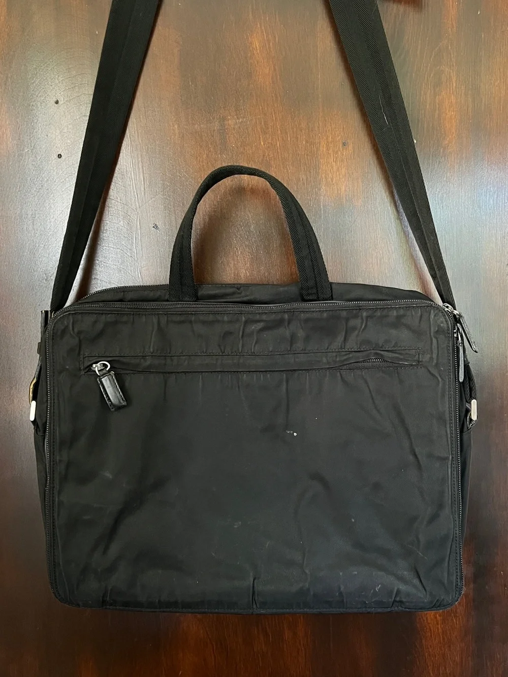 Prada Black Nylon Laptop Briefcase with Top Handles and Shoulder Strap